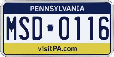 PA license plate MSD0116