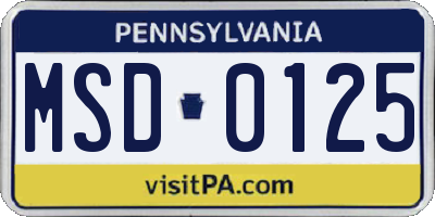PA license plate MSD0125