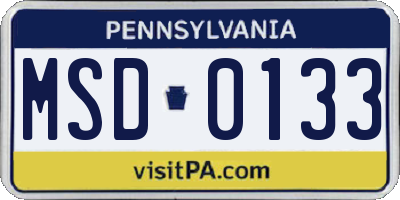 PA license plate MSD0133