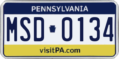 PA license plate MSD0134