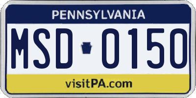 PA license plate MSD0150