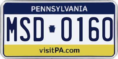 PA license plate MSD0160