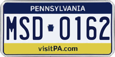 PA license plate MSD0162