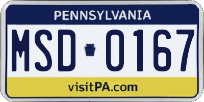 PA license plate MSD0167