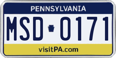 PA license plate MSD0171