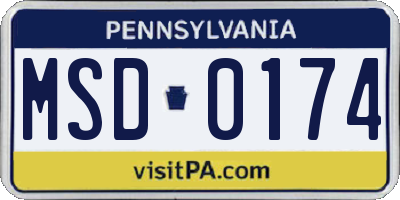PA license plate MSD0174