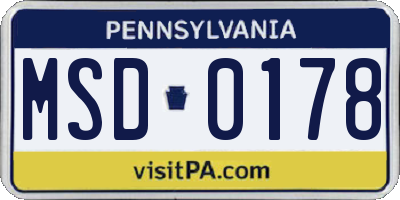 PA license plate MSD0178