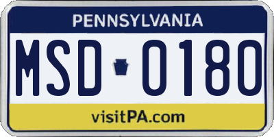 PA license plate MSD0180