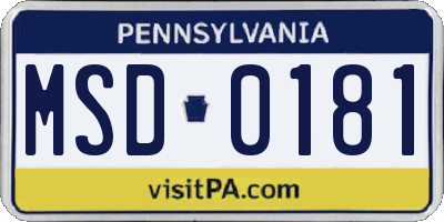 PA license plate MSD0181