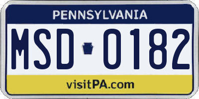 PA license plate MSD0182