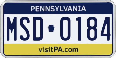 PA license plate MSD0184