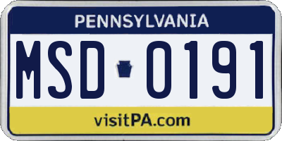 PA license plate MSD0191