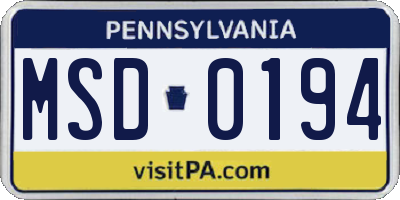 PA license plate MSD0194