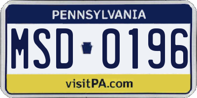 PA license plate MSD0196