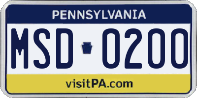PA license plate MSD0200