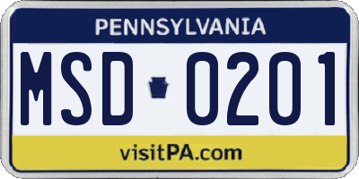 PA license plate MSD0201