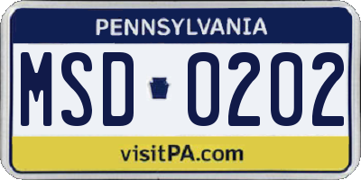 PA license plate MSD0202