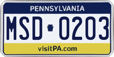 PA license plate MSD0203