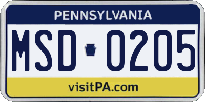PA license plate MSD0205