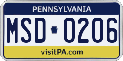 PA license plate MSD0206