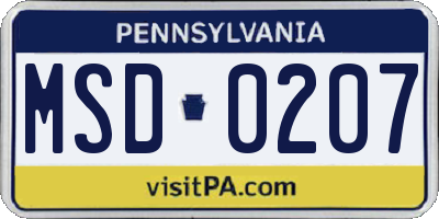 PA license plate MSD0207
