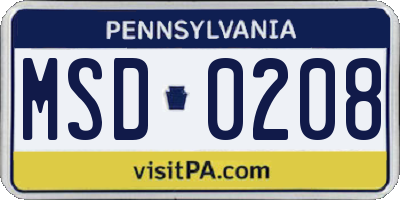 PA license plate MSD0208