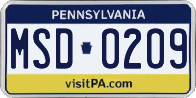PA license plate MSD0209