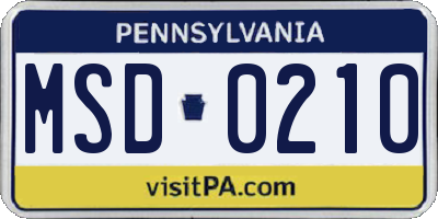 PA license plate MSD0210