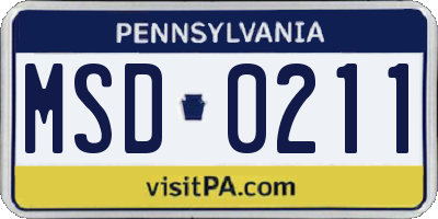 PA license plate MSD0211