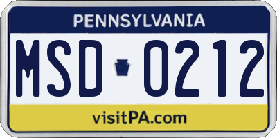 PA license plate MSD0212