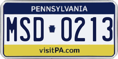 PA license plate MSD0213