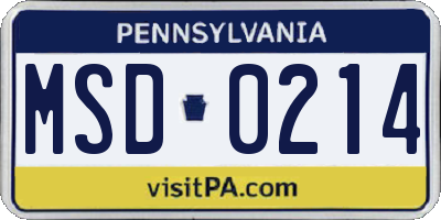 PA license plate MSD0214