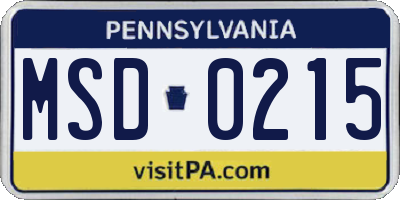 PA license plate MSD0215
