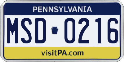 PA license plate MSD0216