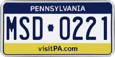 PA license plate MSD0221