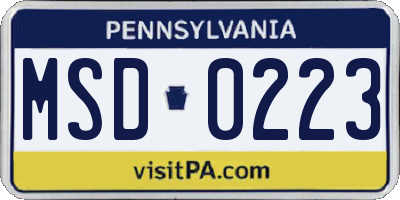 PA license plate MSD0223
