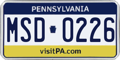 PA license plate MSD0226