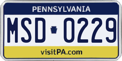 PA license plate MSD0229