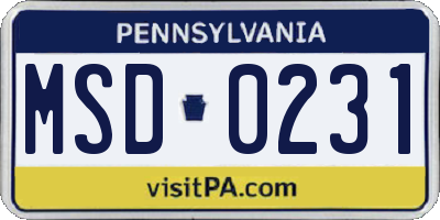PA license plate MSD0231