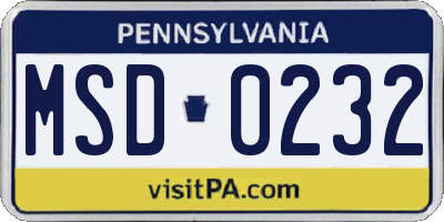 PA license plate MSD0232