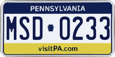 PA license plate MSD0233