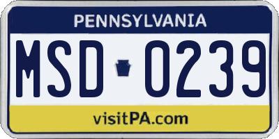 PA license plate MSD0239