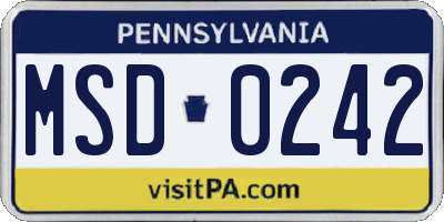 PA license plate MSD0242