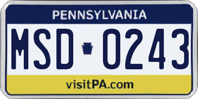 PA license plate MSD0243