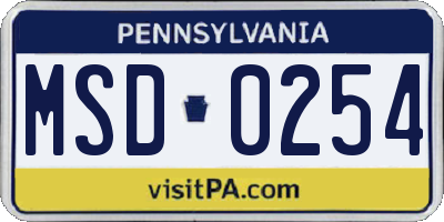 PA license plate MSD0254