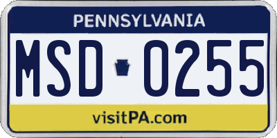PA license plate MSD0255