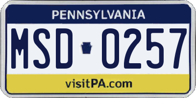 PA license plate MSD0257