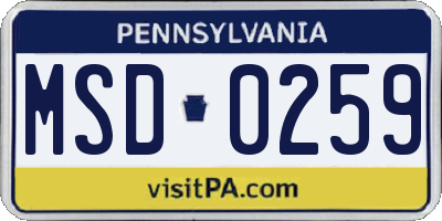 PA license plate MSD0259