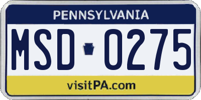 PA license plate MSD0275