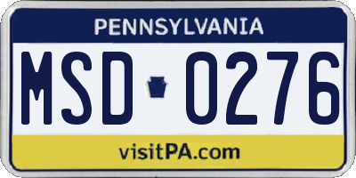PA license plate MSD0276